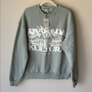 Sage Green color Crewneck Sweater w/ Graphics on front & sleeve & plain back